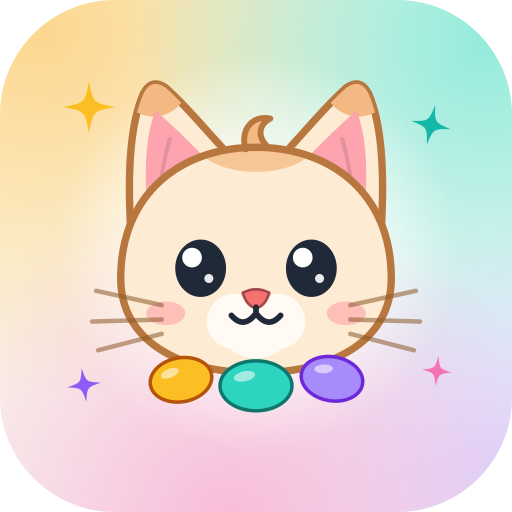 The Pebbles app icon: a cream kitten peeking over three pebbles